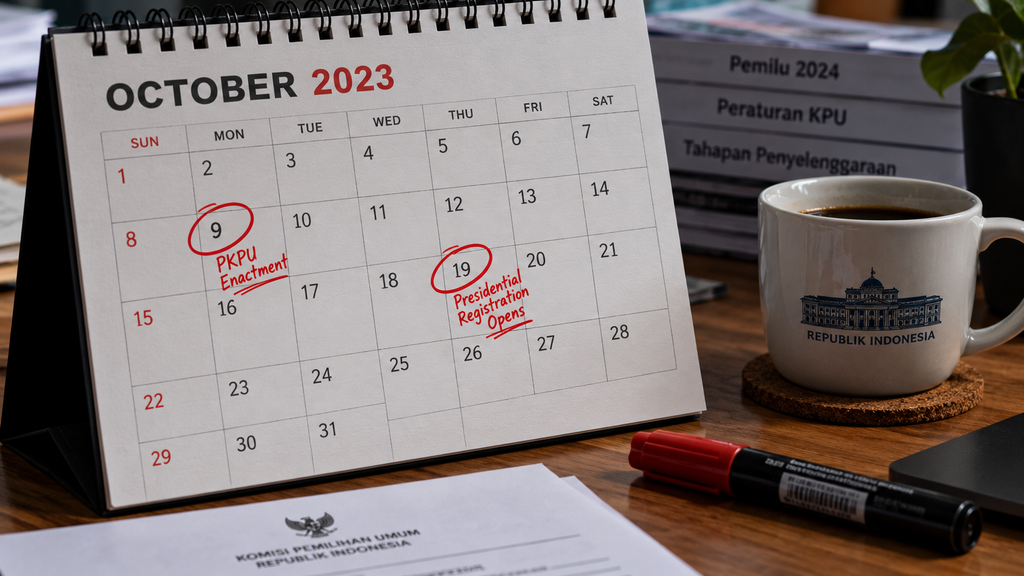 Kalender kerja yang menandai jarak waktu sangat singkat antara pengesahan PKPU dan pembukaan pendaftaran calon presiden.