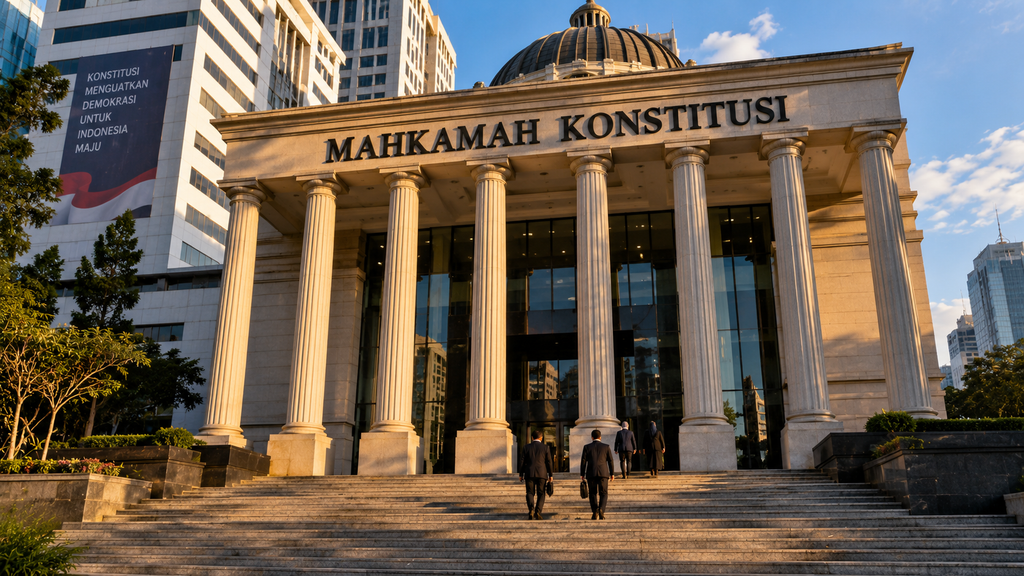 Suasana luar Gedung Mahkamah Konstitusi RI yang menjadi lokasi pembacaan putusan terkait sengketa pemilu.